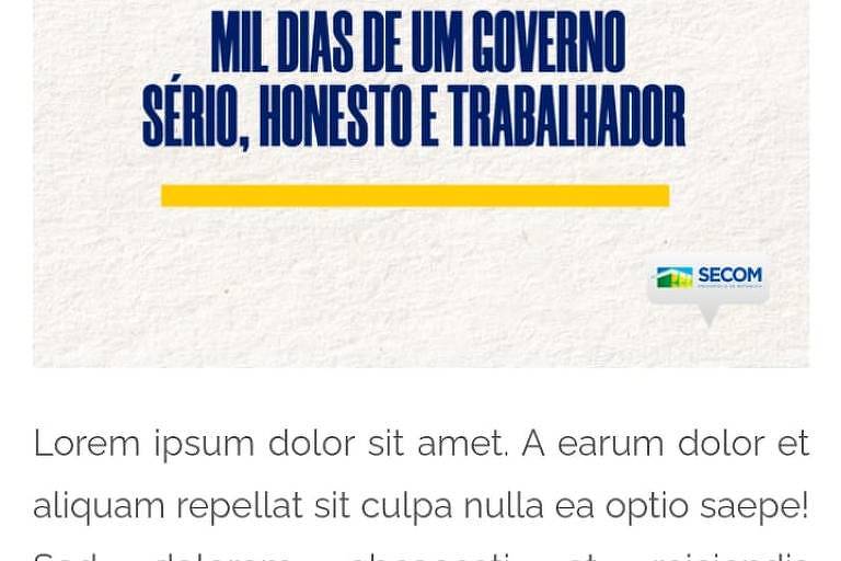 Página do governo federal em homenagem aos 1.000 dias da gestão Bolsonaro