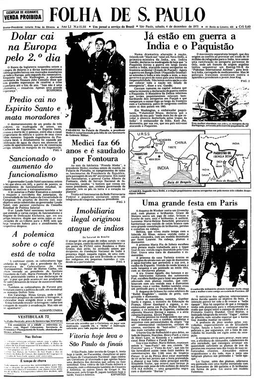 Primeira Página da Folha de 4 de dezembro de 1971