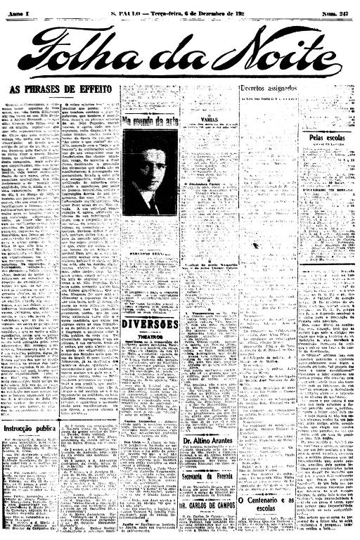 Primeira Página da Folha da Noite de 6 de dezembro de 1921