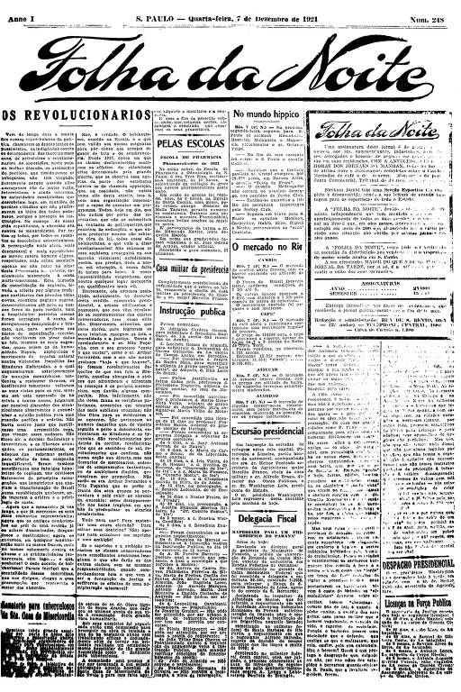 Primeira Página da Folha da Noite de 7 de dezembro de 1921