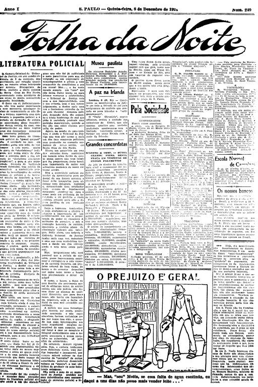 Primeira Página da Folha da Noite de 8 de dezembro de 1921