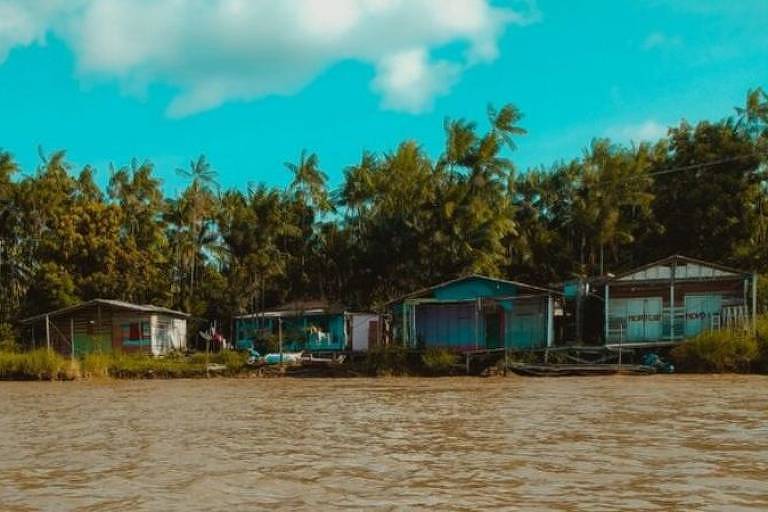 Casas de ribeirinhos no arquipélago do Bailique, na foz do rio Amazonas