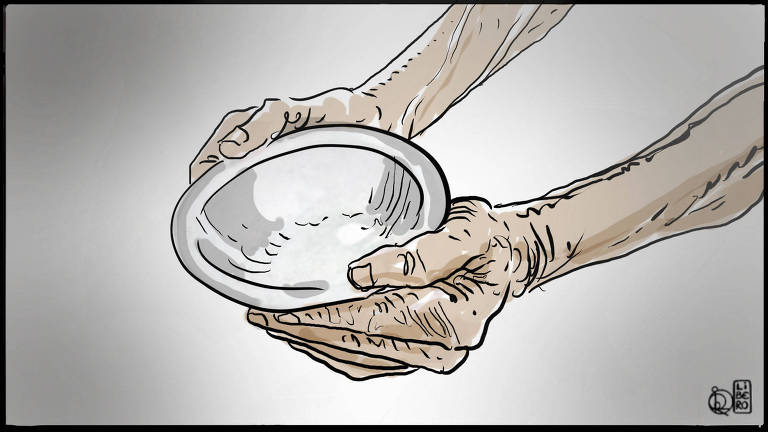Ilustração de duas mãos segurando um pote vazio