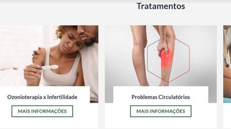 Em seu site, clínica de ozonioterapia em Brasília oferece aplicações de ozônio para tratar infertilidade, doenças circulatórias, hérnia, esclerose múltipla e diabetes; entidades médicas já se manifestaram sobre ineficácia do tratamento