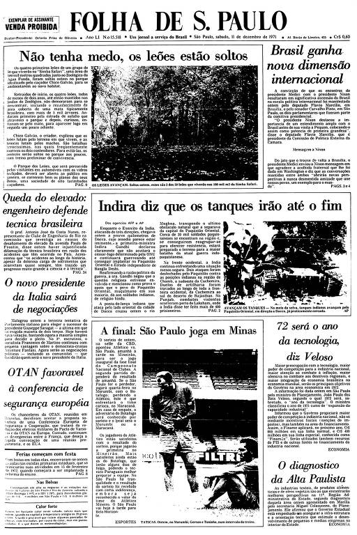 Primeira Página da Folha de 11 de dezembro de 1971