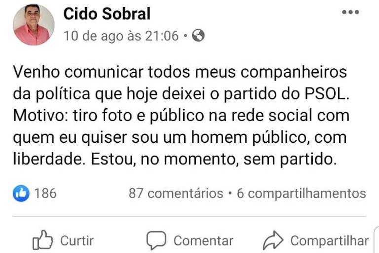 Publicação do prefeito de Marabá Paulista, Cido Sobral