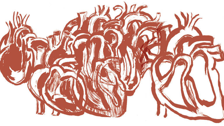 ilustração representando corações cujos traços se ligam e entrecruzam