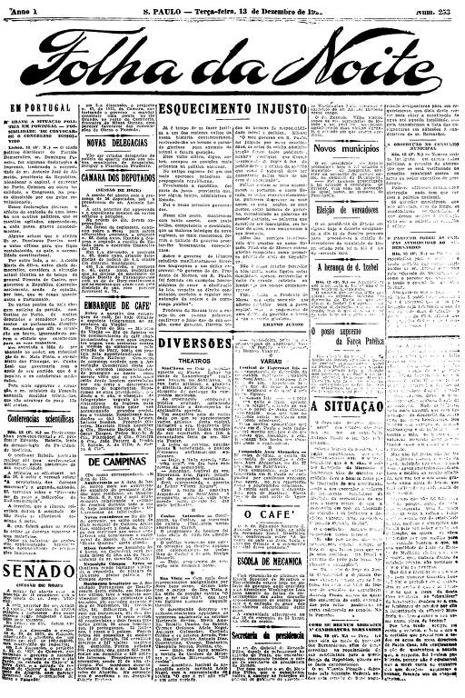 Primeira Página da Folha da Noite de 13 de dezembro de 1921
