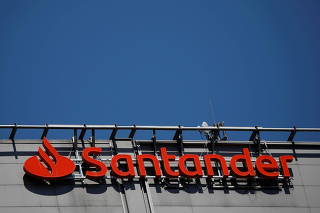 FILE PHOTO: Santander logo is pictured in Warsaw
