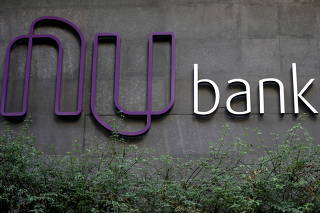 FILE PHOTO: The logo of Nubank, a Brazilian FinTech startup, is pictured at the bank's headquarters in Sao Paulo