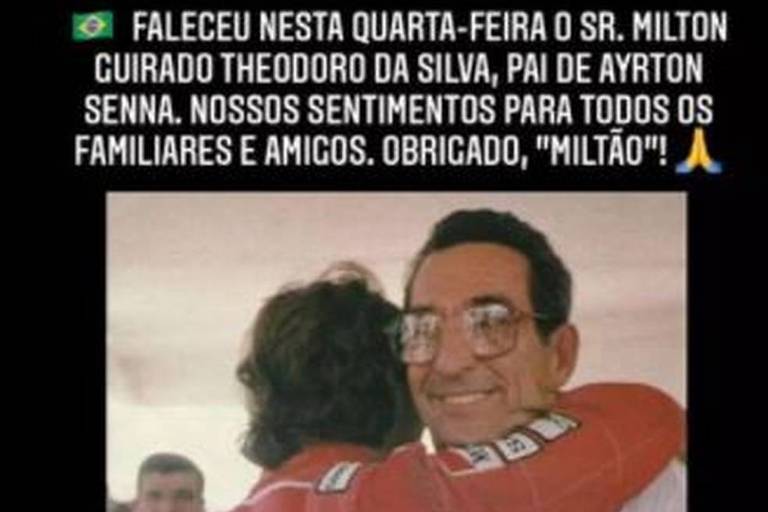 Comunicado sobre a morte de Milton da Silva, pai de Ayrton Senna