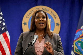 FILE PHOTO: New York State Attorney General, Letitia James, speaks during a news conference, to announce criminal justice reform in New York
