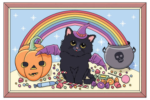 Ilustração gatinho preto Halloween Folhinha 