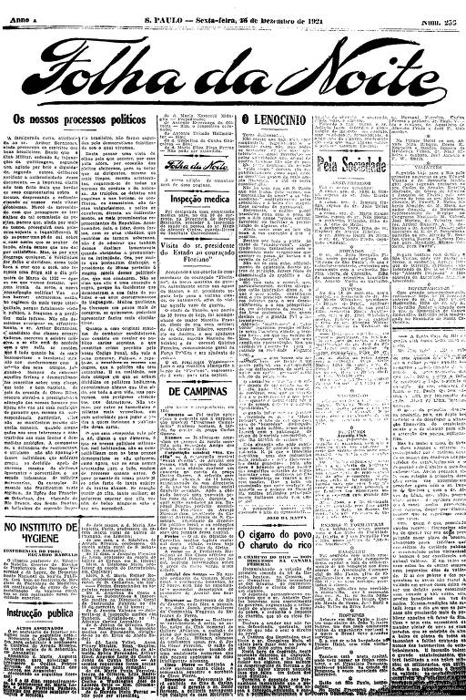 Primeira Página da Folha da Noite de 16 de dezembro de 1921
