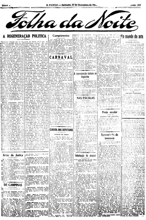 Primeira Página da Folha da Noite de 17 de dezembro de 1921