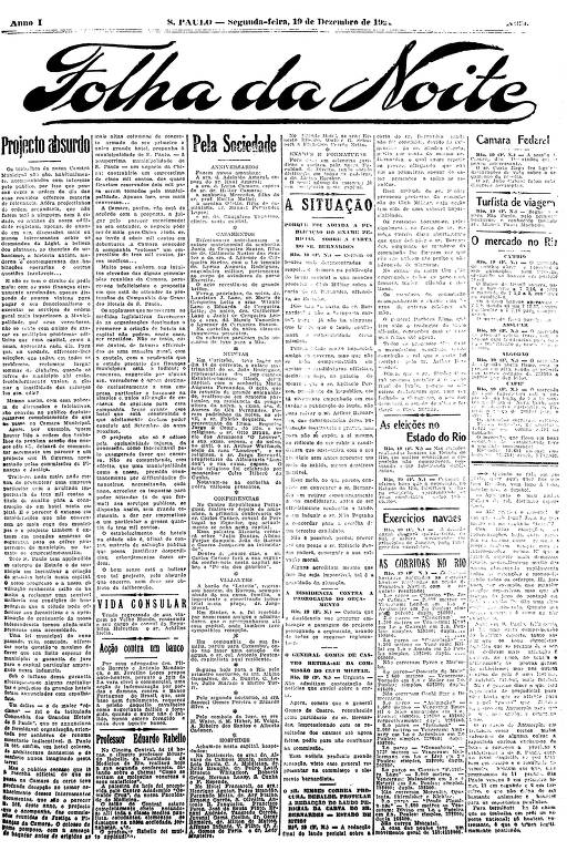 Primeira Página da Folha da Noite de 19 de dezembro de 1921