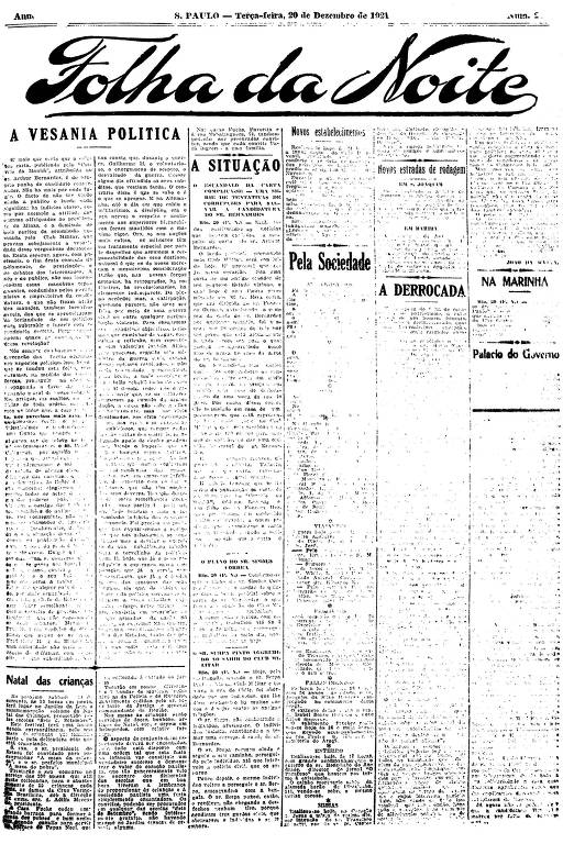 Primeira Página da Folha da Noite de 20 de dezembro de 1921