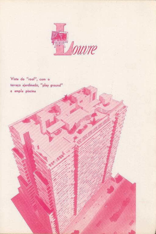 Folder anunciando o edifício Louvre, em exposição na Escola da Cidade