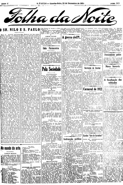 Primeira Página da Folha da Noite de 21 de dezembro de 1921