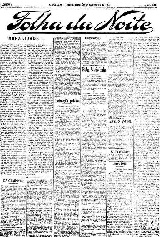 Primeira Página da Folha da Noite de 22 de dezembro de 1921
