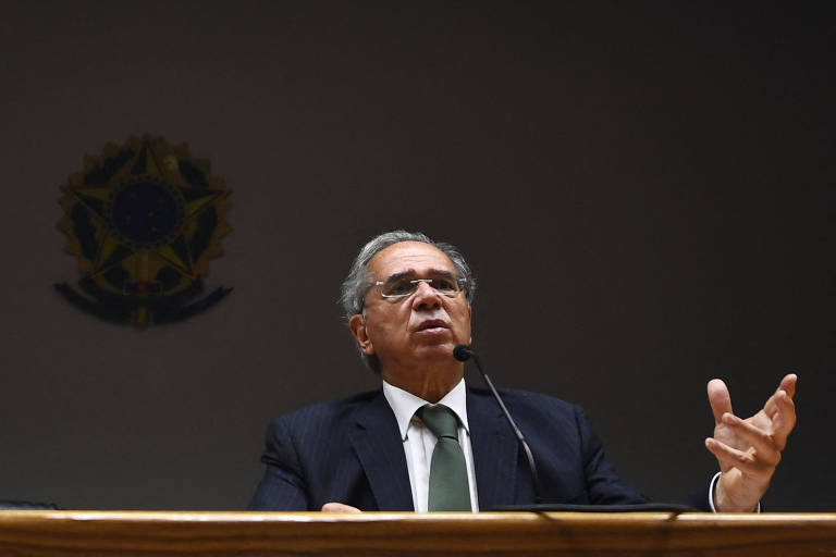 Ministro Paulo Guedes (Economia) em coletiva no Ministério da Economia, em Brasília