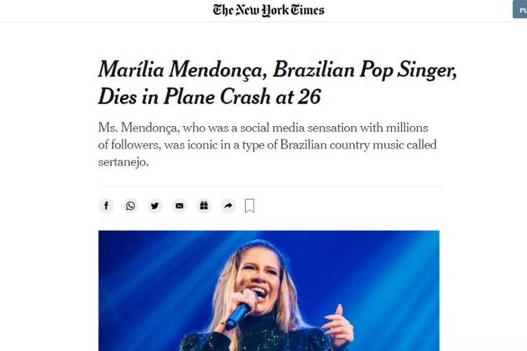 Reportagem do New York Times sobre a morte de Marília Mendonça