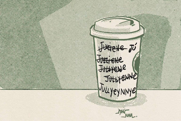 copo de café com vários nomes escritos