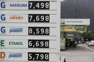 Fuel prices are displayed at a Brazilian oil company Petrobras gas station in Rio de Janeiro
