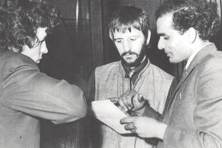 Suresh Joshi meets with engineer John Brahn and Ringo Starr in 1968 in Liverpool