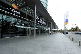FILE PHOTO: The Rabobank logo is seen at the entrance of its headquarters in Utrecht