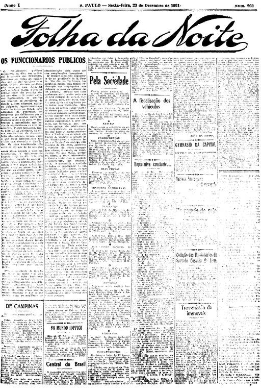 Primeira Página da Folha da Noite de 23 de dezembro de 1921