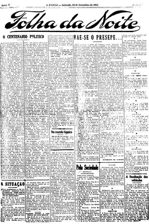 Primeira Página da Folha da Noite de 24 de dezembro de 1921