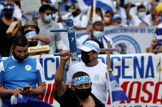 Nicaraguans exiled in Costa Rica protest against the presidential election in Nicaragua, in San Jose