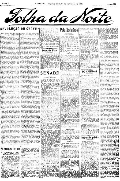 Primeira Página da Folha da Noite de 26 de dezembro de 1921