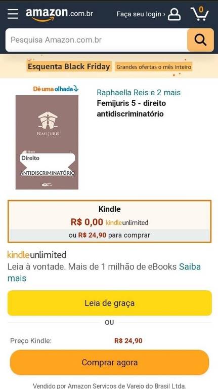 Livro de advogadas feministas à venda no site da Amazon
