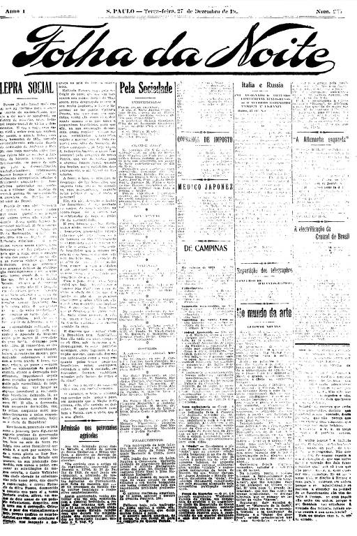 Primeira Página da Folha da Noite de 27 de dezembro de 1921