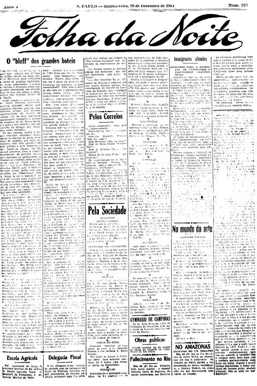 Primeira Página da Folha da Noite de 28 de dezembro de 1921 