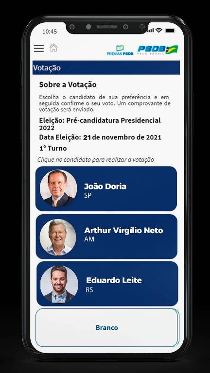 Votação de prévias no PSDB entre João Doria, Eduardo Leite e Arthur Virgílio será feita por aplicativo