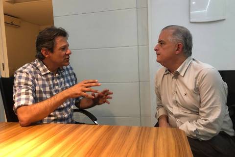 O ex-ministro e ex-prefeito Fernando Haddad (PT) e o ex-governador Márcio França (PSB) reunidos nesta sexta (19)