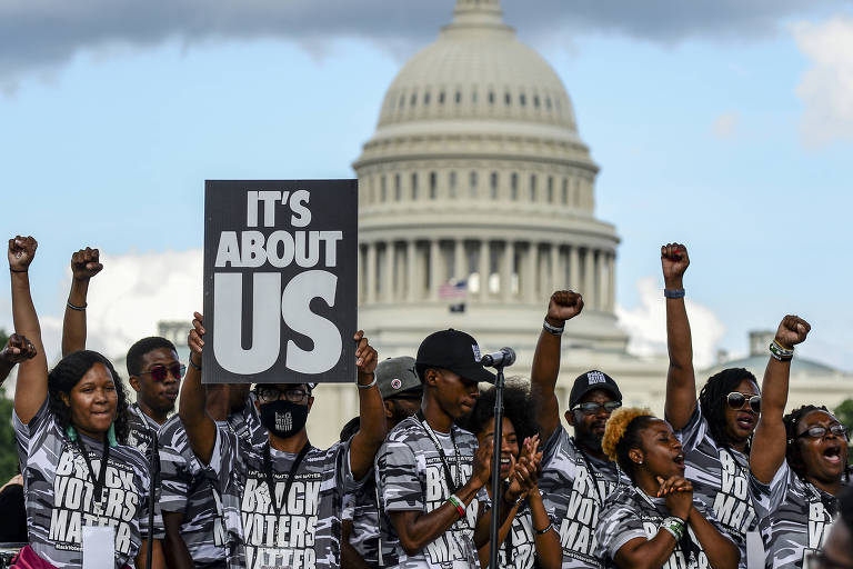 Ativistas de direitos eleitorais protestam em Washington, nos EUA

