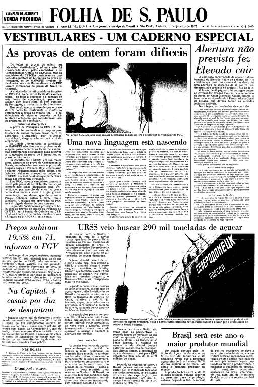 Primeira Página da Folha de 11 de janeiro de 1972