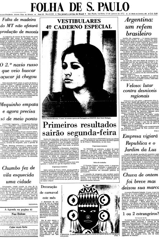 Primeira Página da Folha de 13 de janeiro de 1972