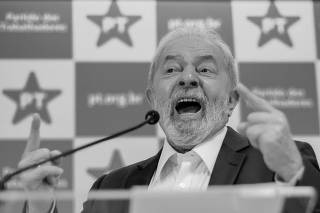 Former Brazilian President Luiz Inacio Lula da Silva speaks during a news conference in Brasilia