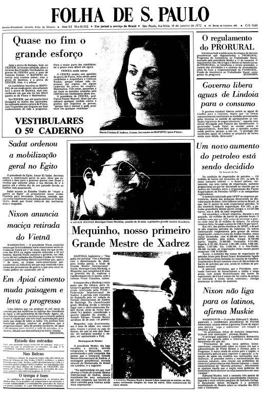 1972: Mequinho ganha título de Grande Mestre Internacional de xadrez -  13/01/2022 - Banco de Dados - Folha