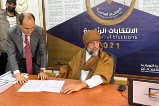 Saif al-Islam al-Gaddafi, son of Libya's former leader Muammar al-Gaddafi, registers as a presidential candidate in Sebha