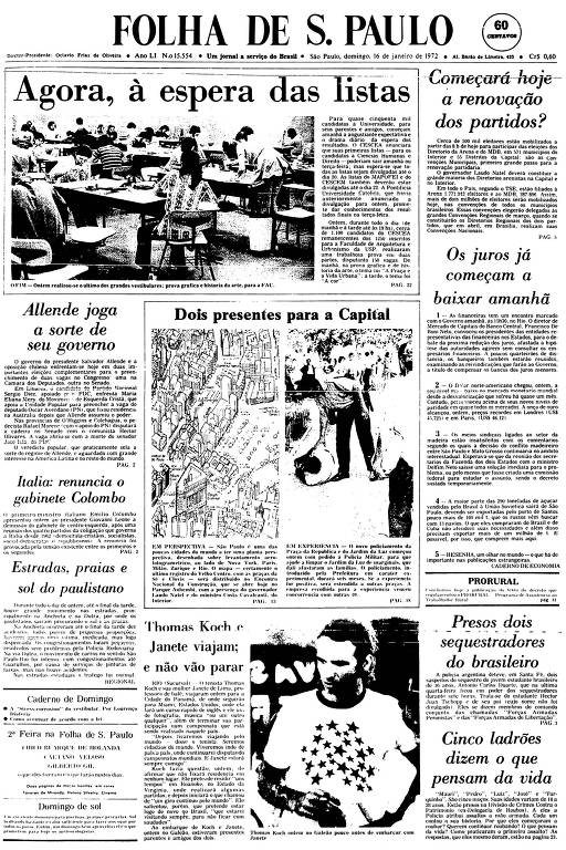 Primeira Página da Folha de 16 de janeiro de 1972