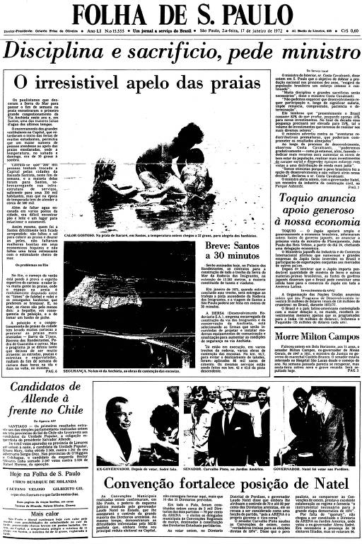 Primeira Página da Folha de 17 de janeiro de 1972