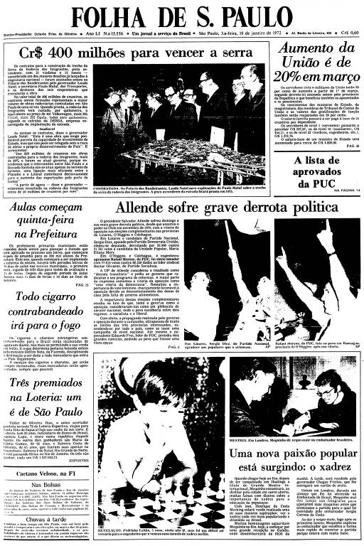 Primeira Página da Folha de 18 de janeiro de 1972