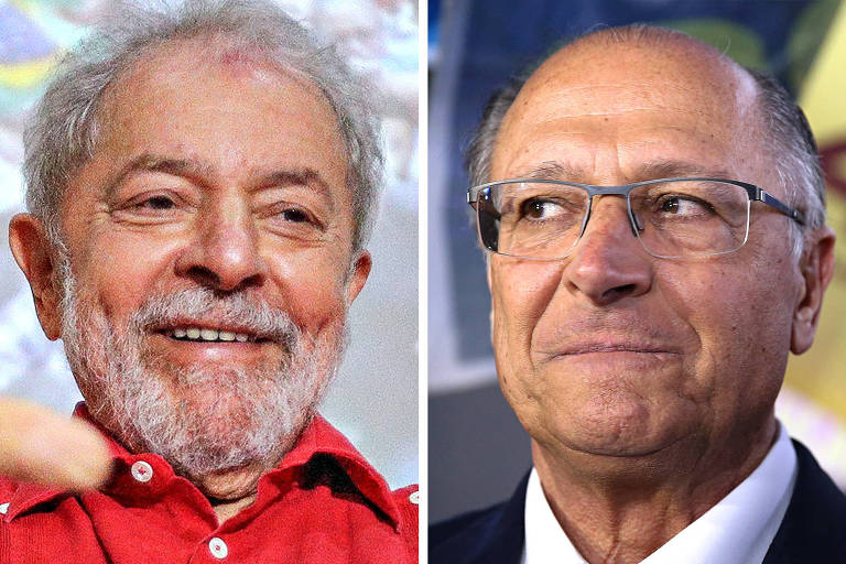 Montagem com os rostos do ex-presidente Lula, à esquerda, e do ex-governador de São Paulo Geraldo Alckmin; Lula sorri enquanto Alckmin olha para ele