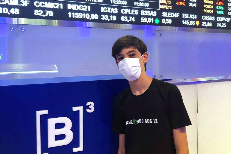Mateus Gusmão, 14, jovem investidor da Bolsa de Valores, durante visita à B3
